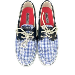 Sperry Blue Checkered Flats with Navy Accents